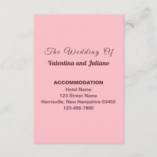 Typography Pink Wedding Accommodation Portrait Informatiekaartje (Voorkant)