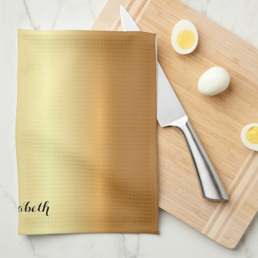 Typography Script Name Elegant Black And Gold Theedoek (Quarter Fold)