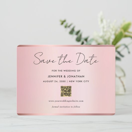 Typography Script Save The Date Chic Rose Gold (Staand voorkant)