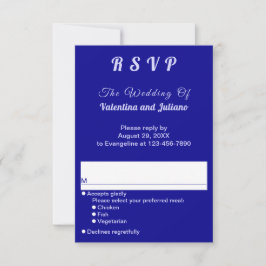 Typography Style Dark Blue Portrait Wedding RSVP Kaartje