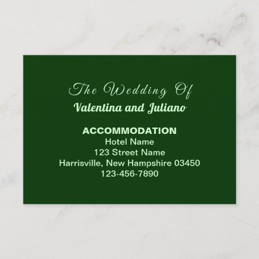 Typography Style Dark Green Wedding Accommodation Informatiekaartje (Voorkant)