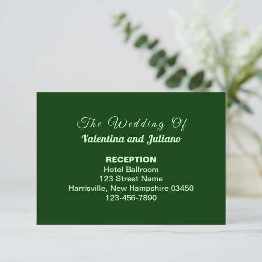 Typography Style Dark Green Wedding Reception Informatiekaartje (Staand voorkant)