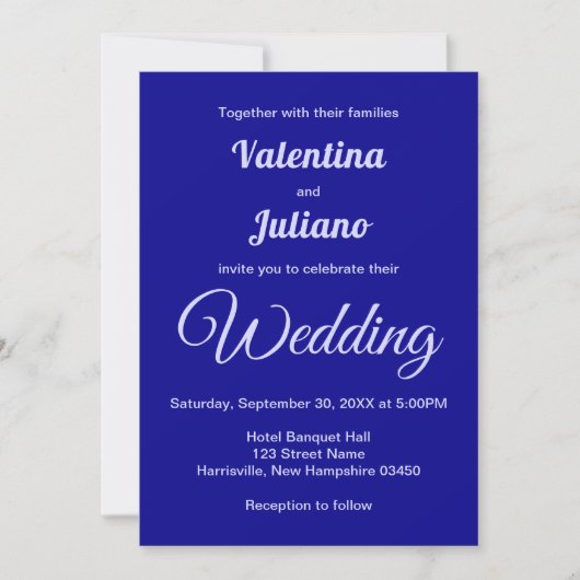 Typography Style Minimalist Dark Blue Wedding Kaart (Voorkant)