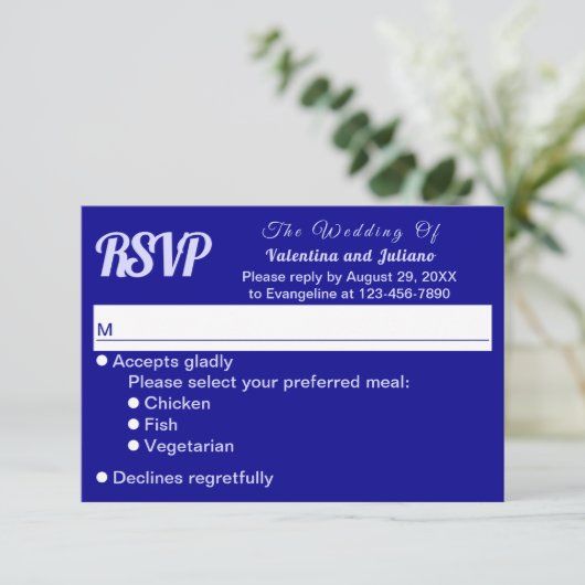 Typography Style Minimalist Dark Blue Wedding RSVP (Staand voorkant)