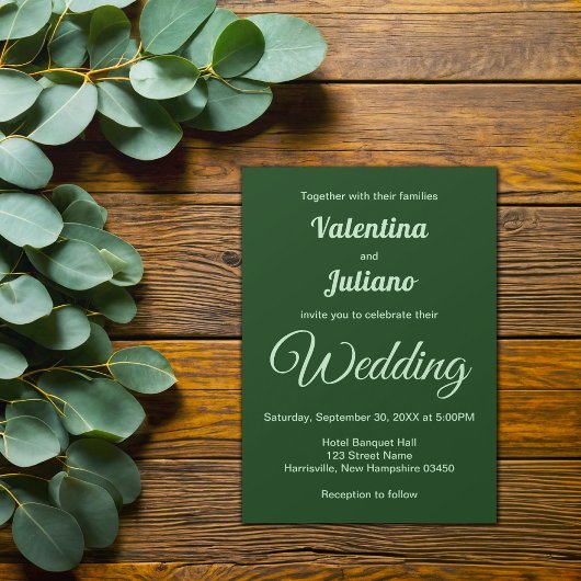 Typography Style Minimalist Dark Green Wedding Kaart