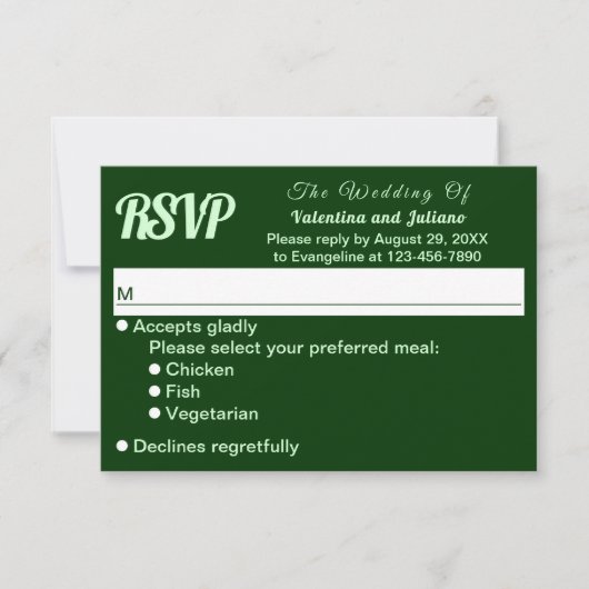 Typography Style Minimalist Dark Green Wedding RSVP Kaartje (Voorkant)