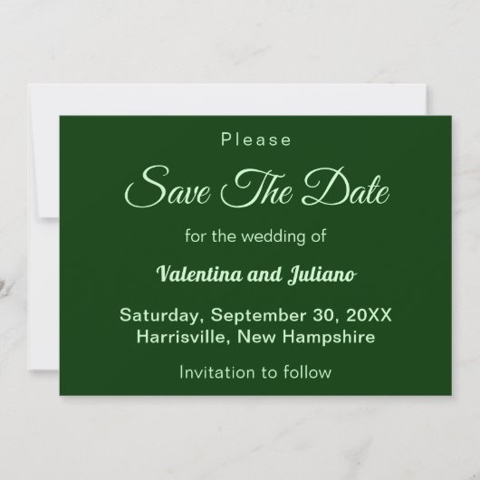 Typography Style Minimalist Dark Green Wedding Save The Date (Voorkant)