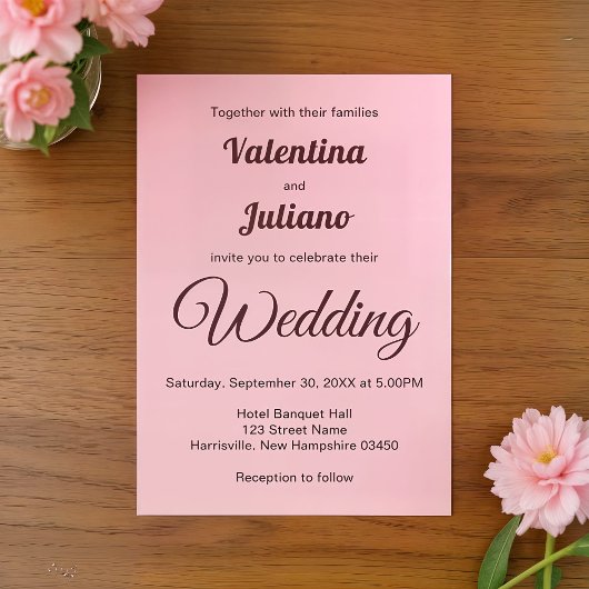 Typography Style Minimalist Pink Wedding Kaart