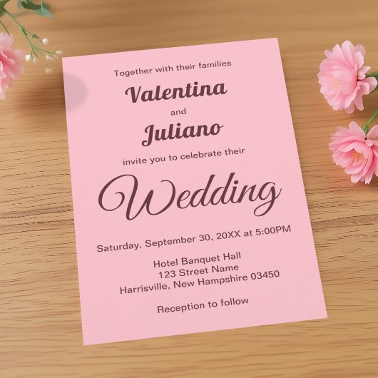 Typography Style Minimalist Pink Wedding Kaart