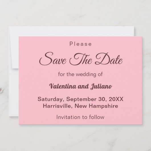 Typography Style Minimalist Pink Wedding Save The Date (Voorkant)