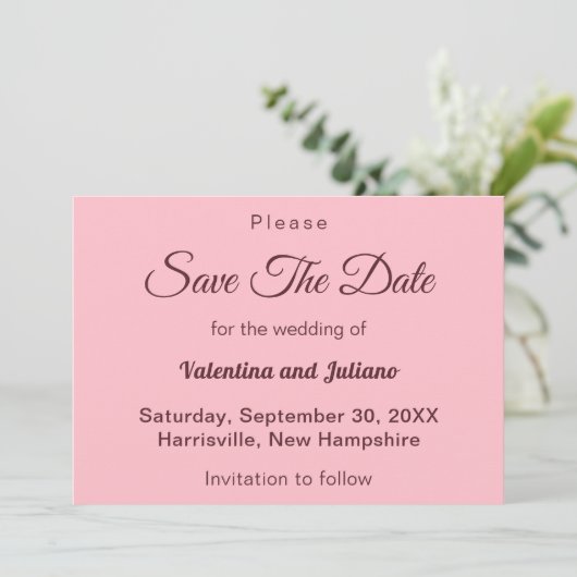Typography Style Minimalist Pink Wedding Save The Date (Staand voorkant)