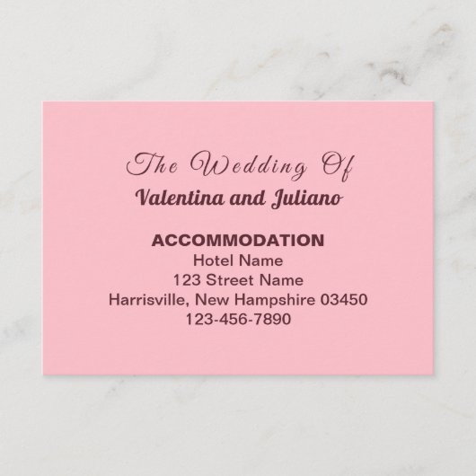 Typography Style Pink Wedding Accommodation Informatiekaartje (Voorkant)