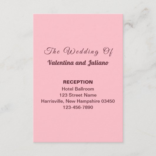 Typography Style Pink Wedding Reception Portrait Informatiekaartje (Voorkant)