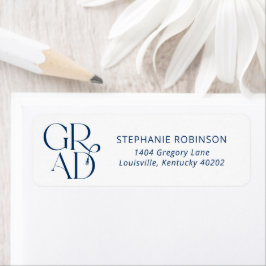 Typography Tassel Blue Graduation Return Address Etiket