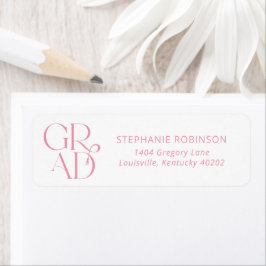 Typography Tassel Pink Graduation Return Address Etiket