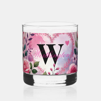 Typography text floral hearts romantic watercolor whisky glas