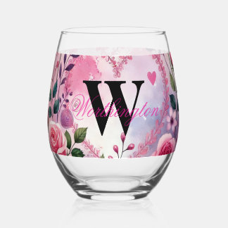 Typography text floral hearts romantic watercolor wijnglas zonder voet