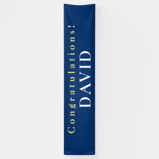 Typograyl Gefeliciteerd Naam Blauw Afstuderen Spandoek (Verticaal)