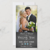 Typteografie uit het verleden Bruiloftsfoto op sch Bedankkaart (Voorkant)