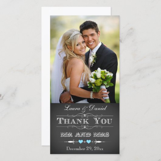 Typteografie uit het verleden Bruiloftsfoto op sch Bedankkaart (Voorkant / Achterkant)