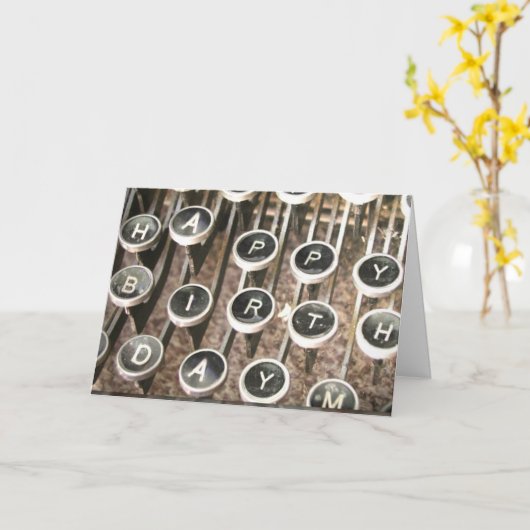 Typwriter Birthday Greeting Kaart (Gele Bloem)