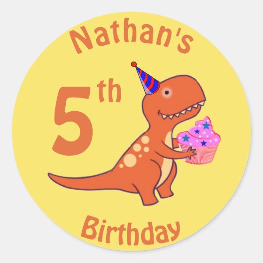 Tyrannosaurus Birthday Ronde Sticker (Voorkant)