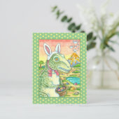 TYRANNOSAURUS, CUTE T-REX, EENVOUDIGERE BUNNY DINO FEESTDAGENKAART (Staand voorkant)