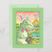 TYRANNOSAURUS, CUTE T-REX, EENVOUDIGERE BUNNY DINO FEESTDAGENKAART (Voorkant / Achterkant)