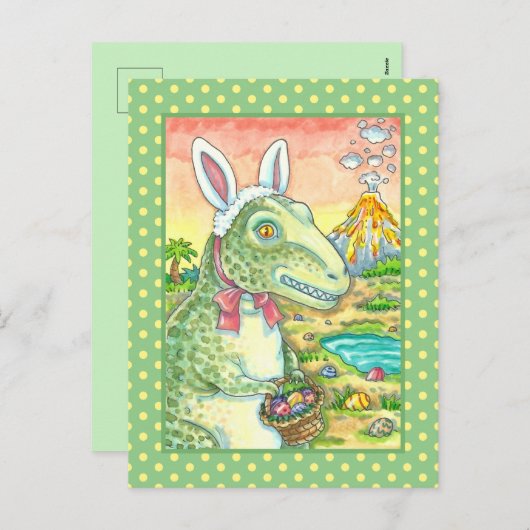 TYRANNOSAURUS, CUTE T-REX, EENVOUDIGERE BUNNY DINO FEESTDAGENKAART (Voorkant / Achterkant)