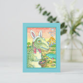 TYRANNOSAURUS, CUTE T-REX, EENVOUDIGERE BUNNY DINO FEESTDAGENKAART (Staand voorkant)