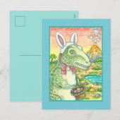 TYRANNOSAURUS, CUTE T-REX, EENVOUDIGERE BUNNY DINO FEESTDAGENKAART (Voorkant / Achterkant)