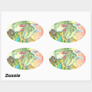 TYRANNOSAURUS, CUTE T-REX, EENVOUDIGERE BUNNY DINO OVALE STICKER