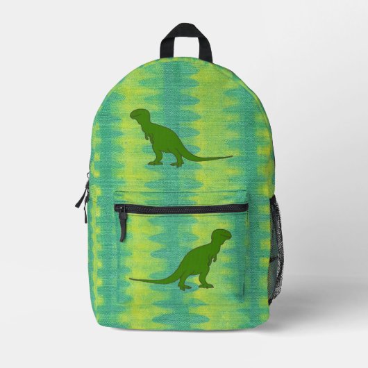 Tyrannosaurus Dinosaur on Abstract Yellow Green Bedrukte Rugzak (Voorkant)