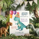 Tyrannosaurus Dinosaur Roar Kids Birthday Kaart<br><div class="desc">De uitnodiging voor het verjaardagsfeest van Dinosaur-themakinderen is voorzien van een schattige waterverf Tyrannosaurus Rex die ballonnen houdt en een feestelijk pet draagt. Pas het pet van het dinosaurusfeest aan met je naam. De achterzijde is voorzien van een aqua blue waterverf achtergrond. Oorspronkelijk kunstwerk KL Stock</div>