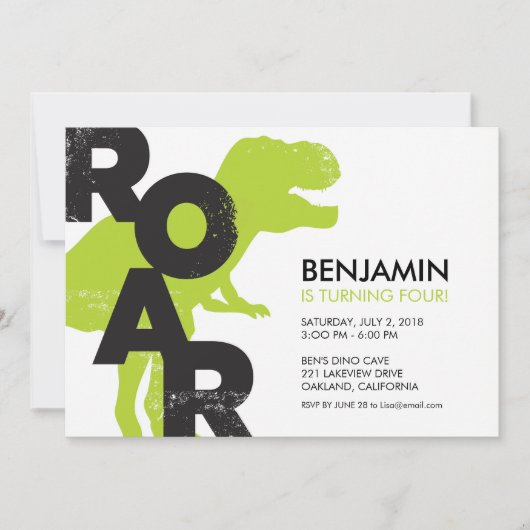 Tyrannosaurus dinosaurus verjaardagsfeestje uitnod kaart (Voorkant)