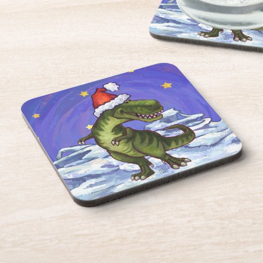 Tyrannosaurus Kerstmis Drankjes Onderzetter (Linkerzijde)