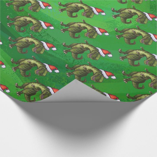 Tyrannosaurus Kerstmis op groen Cadeaupapier (Hoek)