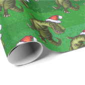 Tyrannosaurus Kerstmis op groen Cadeaupapier (Rol Hoek)