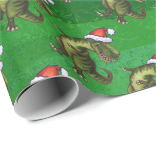 Tyrannosaurus Kerstmis op groen Cadeaupapier