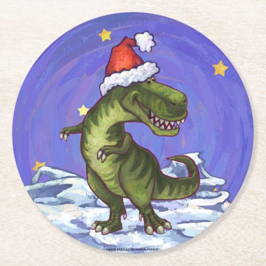 Tyrannosaurus Kerstmis Ronde Kartonnen Onderzetter (Voorkant)