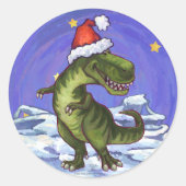 Tyrannosaurus Kerstmis Ronde Sticker (Voorkant)