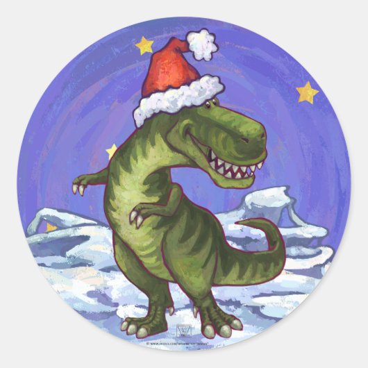 Tyrannosaurus Kerstmis Ronde Sticker (Voorkant)