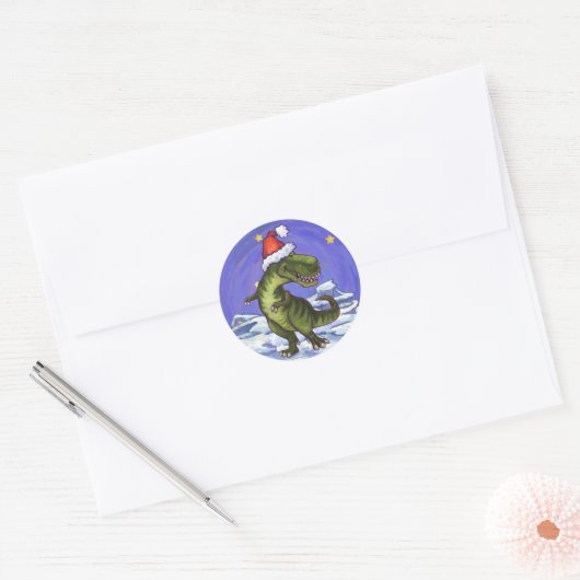 Tyrannosaurus Kerstmis Ronde Sticker (Envelop)