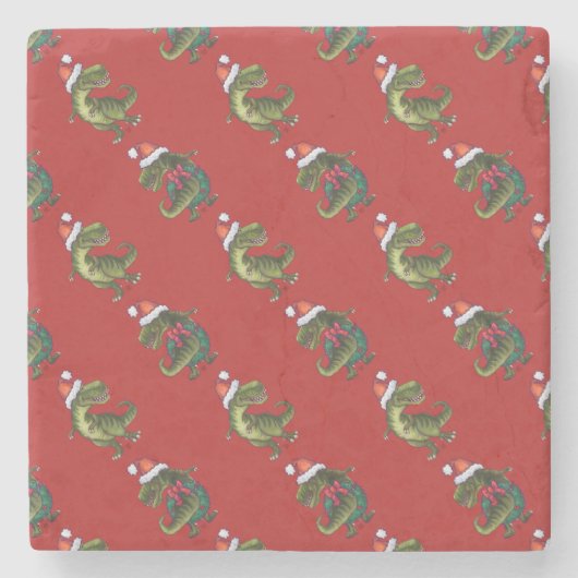 Tyrannosaurus Kerstmis Stenen Onderzetter (Voorkant)