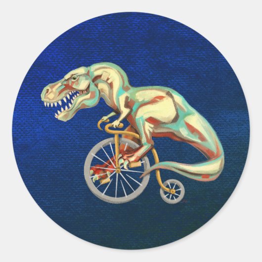 Tyrannosaurus op de fiets ronde sticker (Voorkant)