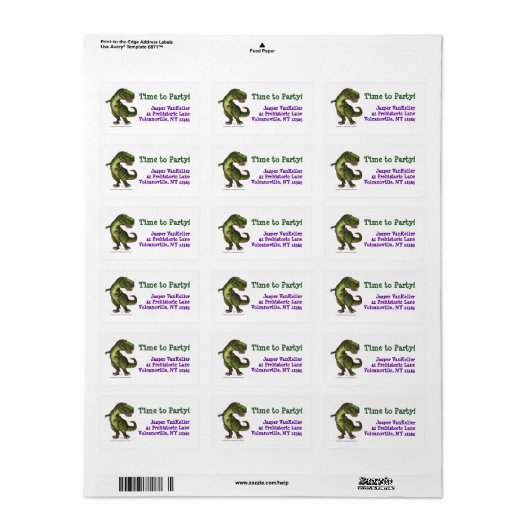 Tyrannosaurus Party Centre Etiket (Full Sheet)