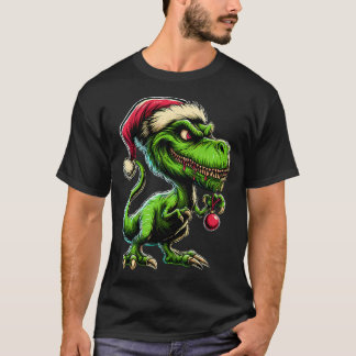 Tyrannosaurus Rex als de Grinch met Kerstmis T-shirt