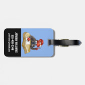 Tyrannosaurus rex baas zit aan een bureau. 2 bagagelabel (Achterkant horizontaal)