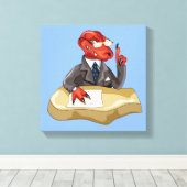 Tyrannosaurus rex baas zit aan een bureau. 2 canvas afdruk (Insitu (Houten vloer))