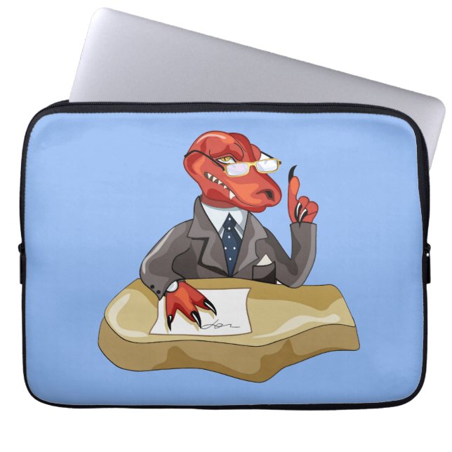Tyrannosaurus rex baas zit aan een bureau. 2 laptop sleeve (Voorkant)